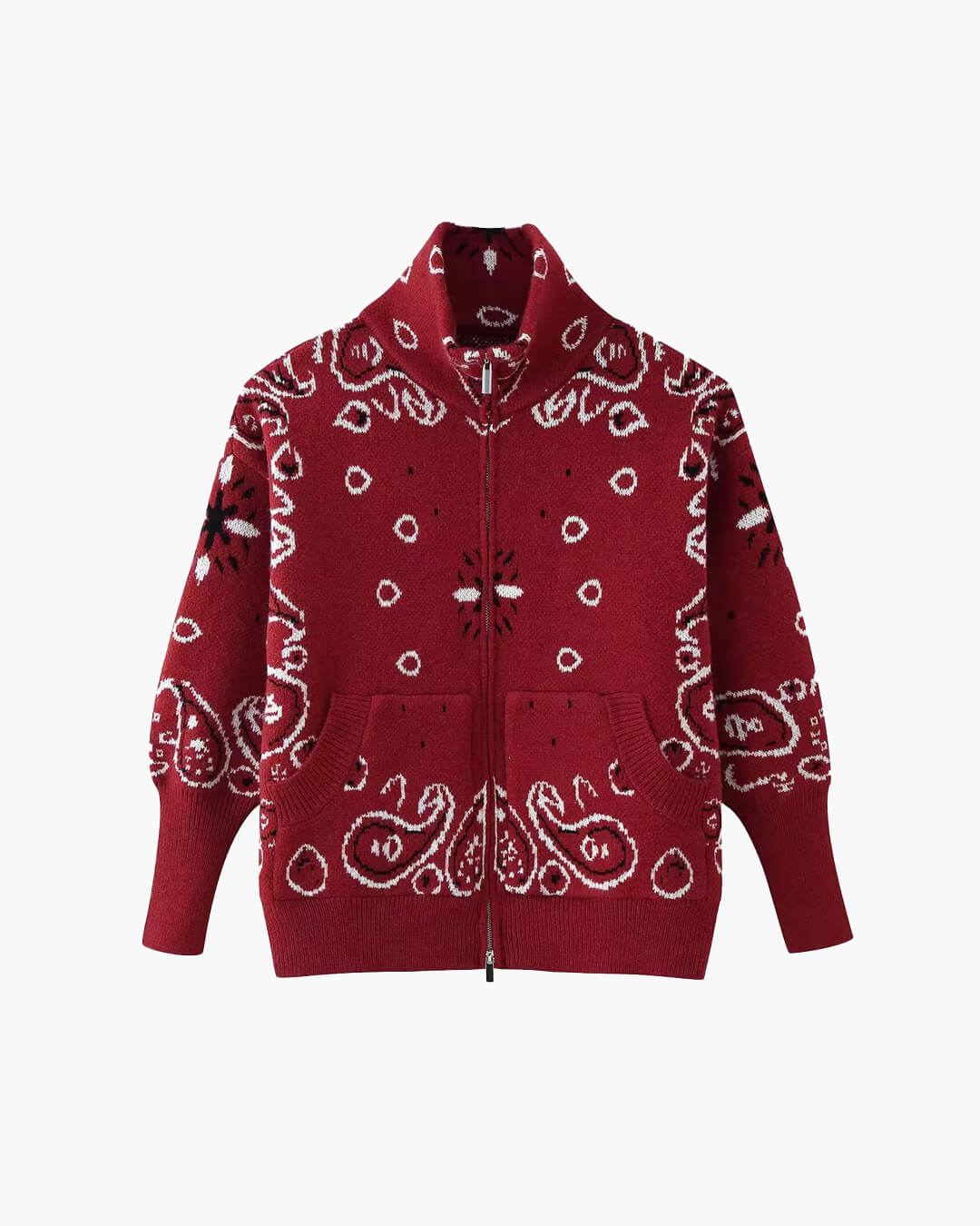 SOKYND Ruth Paisley Zip-Up Knit Jacket JacketSOKYND-675863-BUR-M-14647RedM