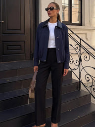 Sandra Contrast Collar Bomber Jacket