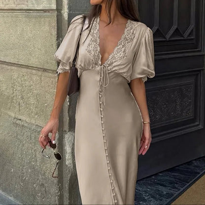 SOKYND Sandra Puff Sleeve Lace-Up Maxi Dress DressSOKYND-475863-DEF-OS-75833L