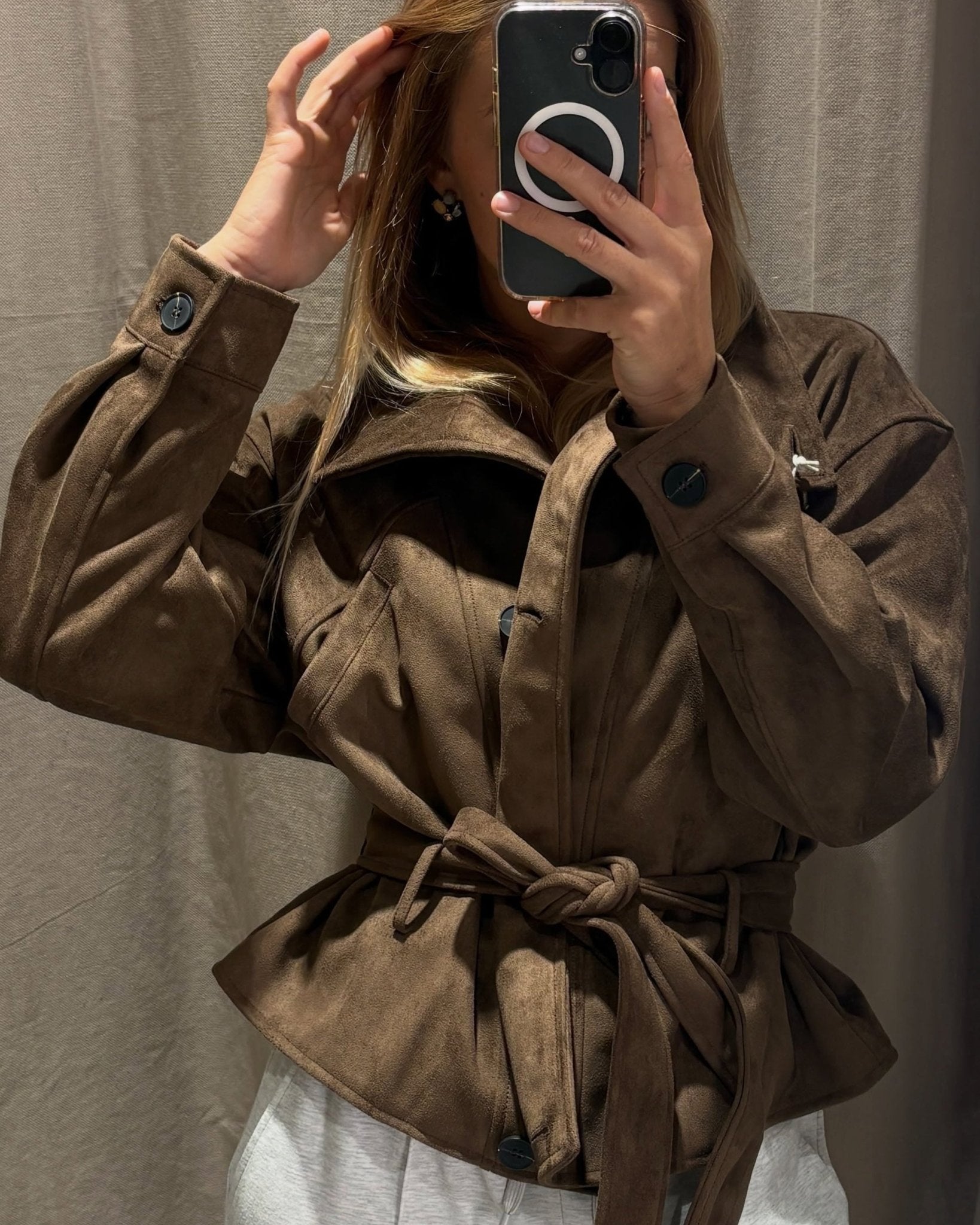 SOKYND Sarah Faux Suede Lace Up Jacket JacketSOKYND-923351-BRO-M-71127BrownM