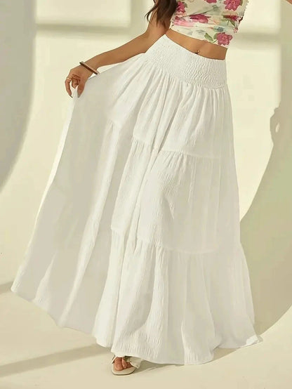 SOKYND Sienna Tiered Maxi Skirt Elastic Waist BottomsSOKYND-714903-WHI-S-59447WhiteS