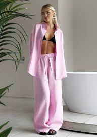 Simona Cotton Lounge Set Button-Up Wide Pants