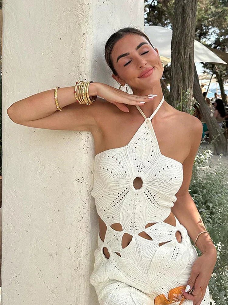 SOKYND Sophia Halter Neck Crochet Mini Dress DressSOKYND-104407-WHI-S-73335WhiteS