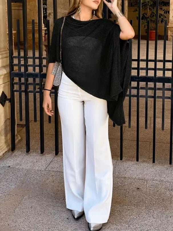 SOKYND Tahlia Batwing Knitted Shawl Top TopsBlackS
