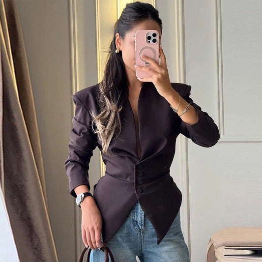 SOKYND Tanya Structured Shoulder Cinched Blazer Coats & Jacketsax1772777205899919002BrownS