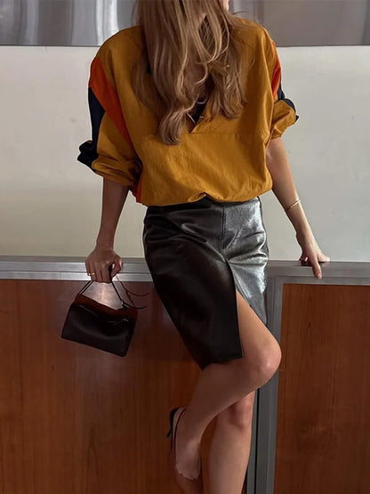 SOKYND Teresa Oversized Colorblock Cropped Jacket JacketSOKYND-116311-BLU-M-28023BlueM