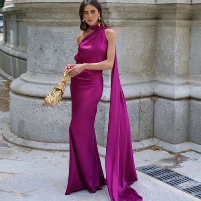 SOKYND Tirzah Satin Halter Cape Dress DressesSOKYND-005463-BRO-S-06615PurpleS