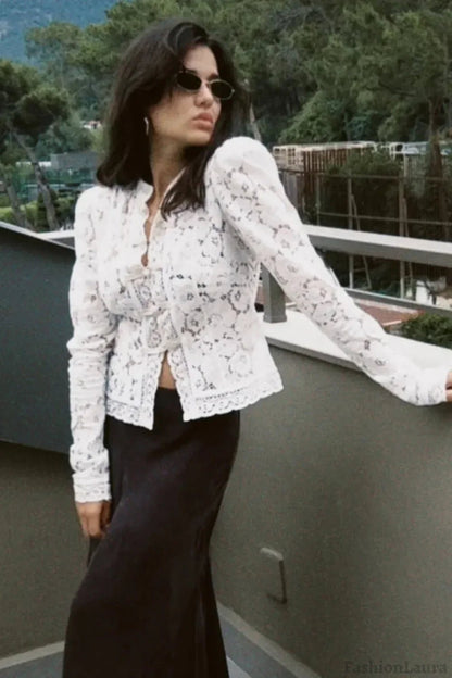 SOKYND Venya Elegant Lace Blouse TopsWhiteS