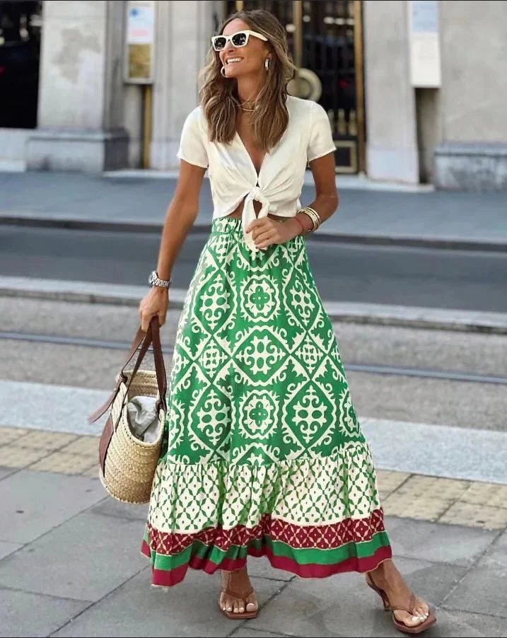 SOKYND Vianne Boho Printed Midi Swing Skirt SkirtsSOKYND-871319-OLI-S-56631OliveS